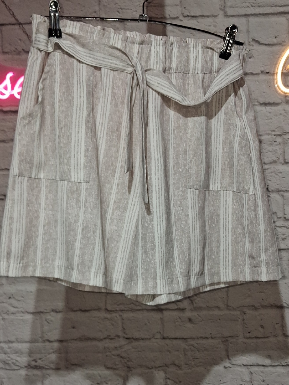 Beautees Beige and White Striped Drawstring Skort